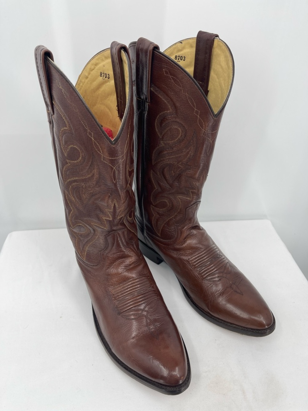 Dan Post Men's Brown Leather Western Boots with Embroidered Shaft SIZE 8.5 W